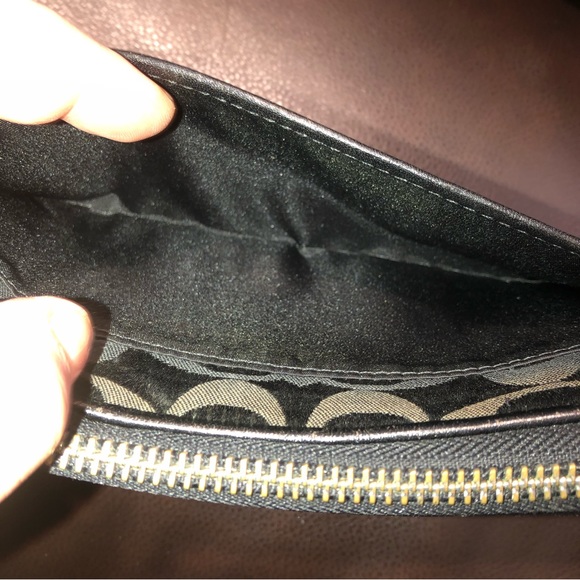 COACH POPPY Continental Full Silver Zip Jacquard C Black Brown Wallet Wristlet - Picture 12 of 15